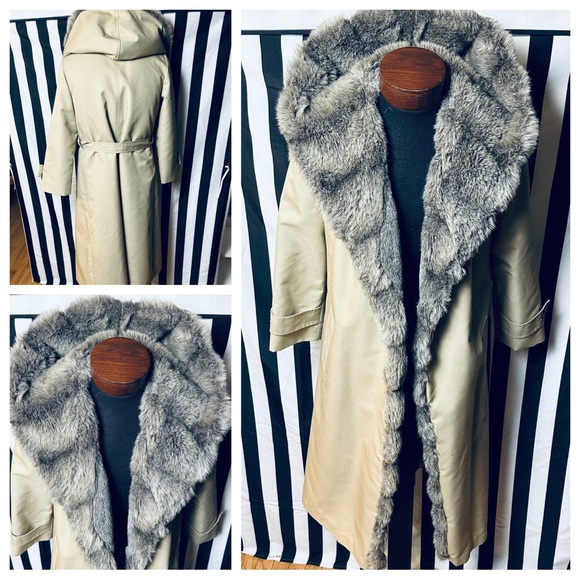 Luxurious Faux Fur Trim Tan Trench Coat - Picture 1 of 11